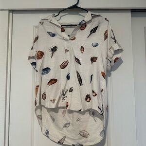 Coastal Seashell Print Button Down Shirt